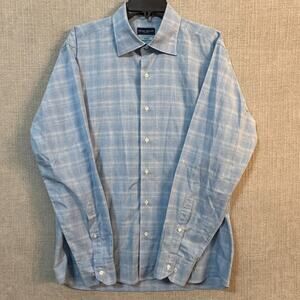 Peter Millar Shirt Men Large Blue Button Up Plaid Flex Finish Preppy Cotton